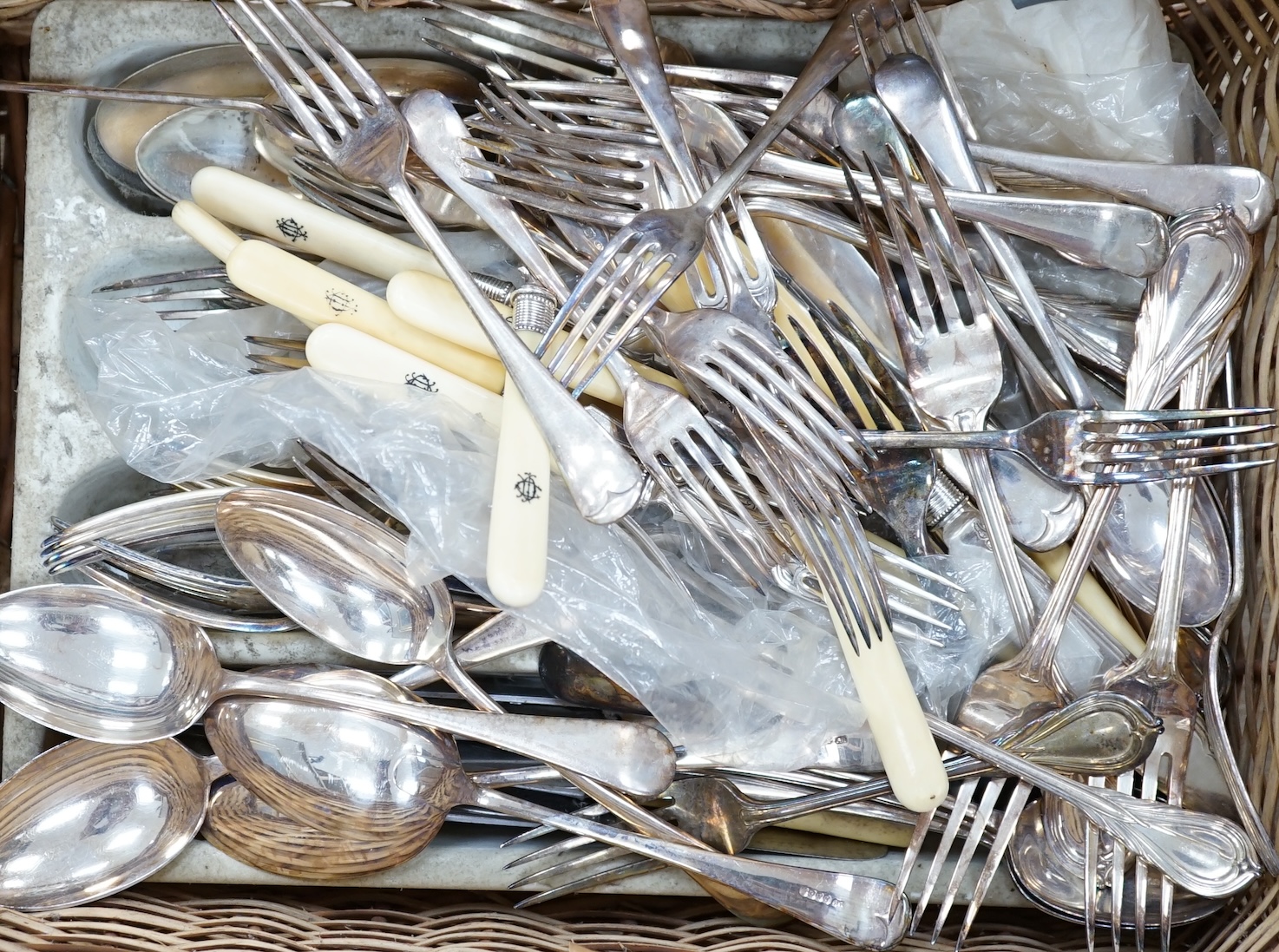 A group of assorted plated wares. Condition - fair